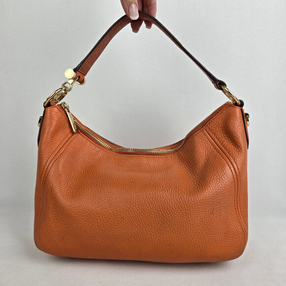 Michael Kors Orange Pebbled Leather Zippered Small Shoulder Bag - Picture 7 of 14